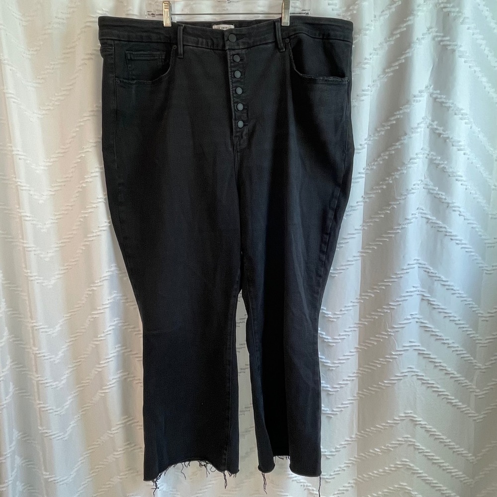 Good American Good Legs‎ Crop Mini Boot Jeans Black Button Fly Size 26  Plus